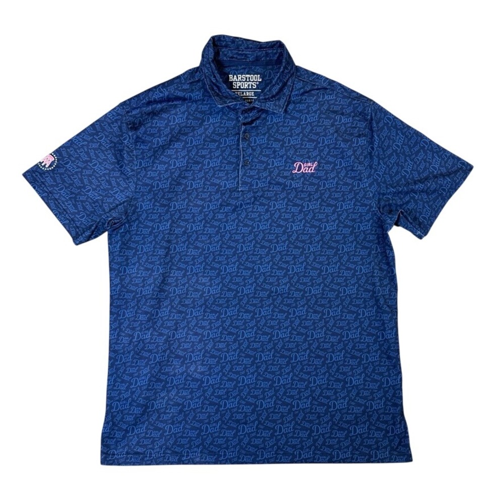 Barstool Sports Girl Dad Polo Shirt 2XL Navy Blue All Over Print Performance